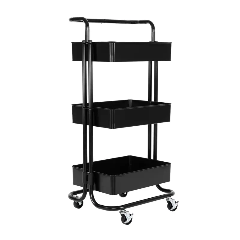 3-Tier Steel Cart With Handle, Black 1