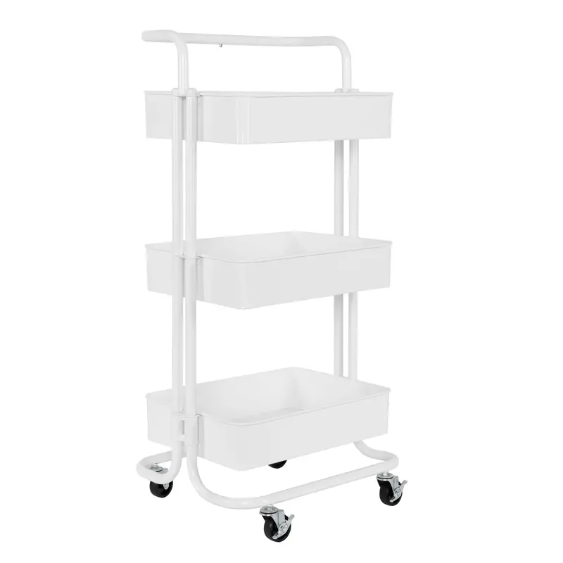 3-Tier Steel Cart With Handle, White 1