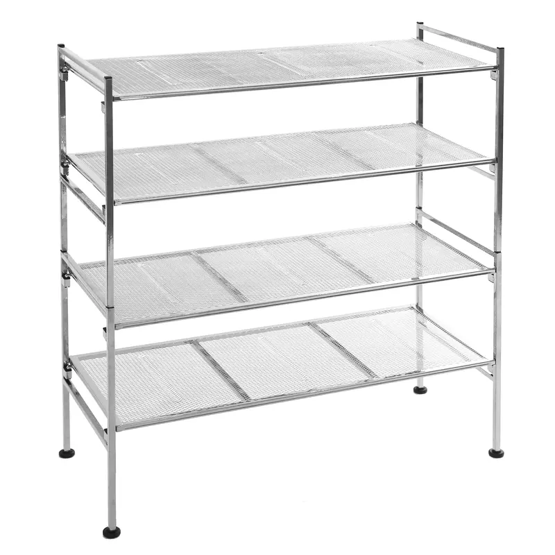 4-Tier Metal Mesh Shoe Rack, Silver 1
