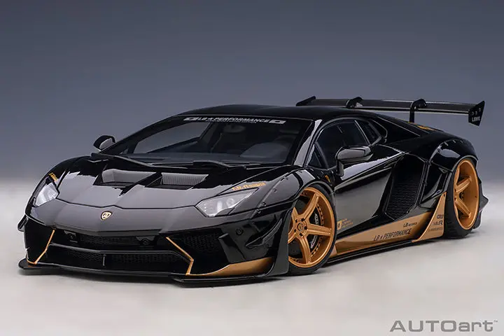 Autoart 1:18 Liberty Walk Lamborghini Aventador Limited Edition In Gloss Black With Gold Accents 1