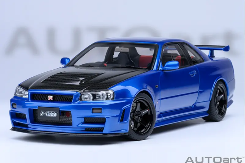 Autoart 1:18 Nissan Skyline Gt-R (R34) Nismo Z-Tune In Bayside Blue With Carbon Bonnet 1