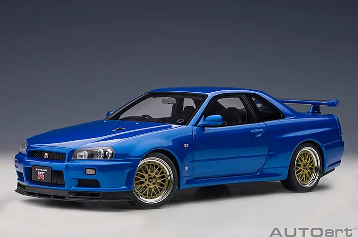 Autoart 1:18 Nissan Skyline Gt-R (R34) V-Spec Ii In Bayside Blue With Bbs Lm Wheels 1
