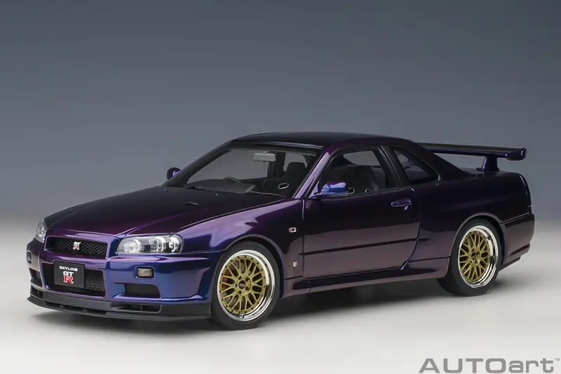 Autoart 1:18 Nissan Skyline Gt-R (R34) V-Spec Ii In Midnight Purple Iii With Bbs Lm Wheels 1