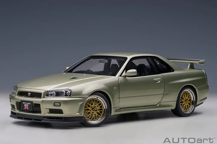 Autoart 1:18 Nissan Skyline Gt-R (R34) V-Spec Ii "Nur" In Millennium Jade With Bbs Lm Wheels 1