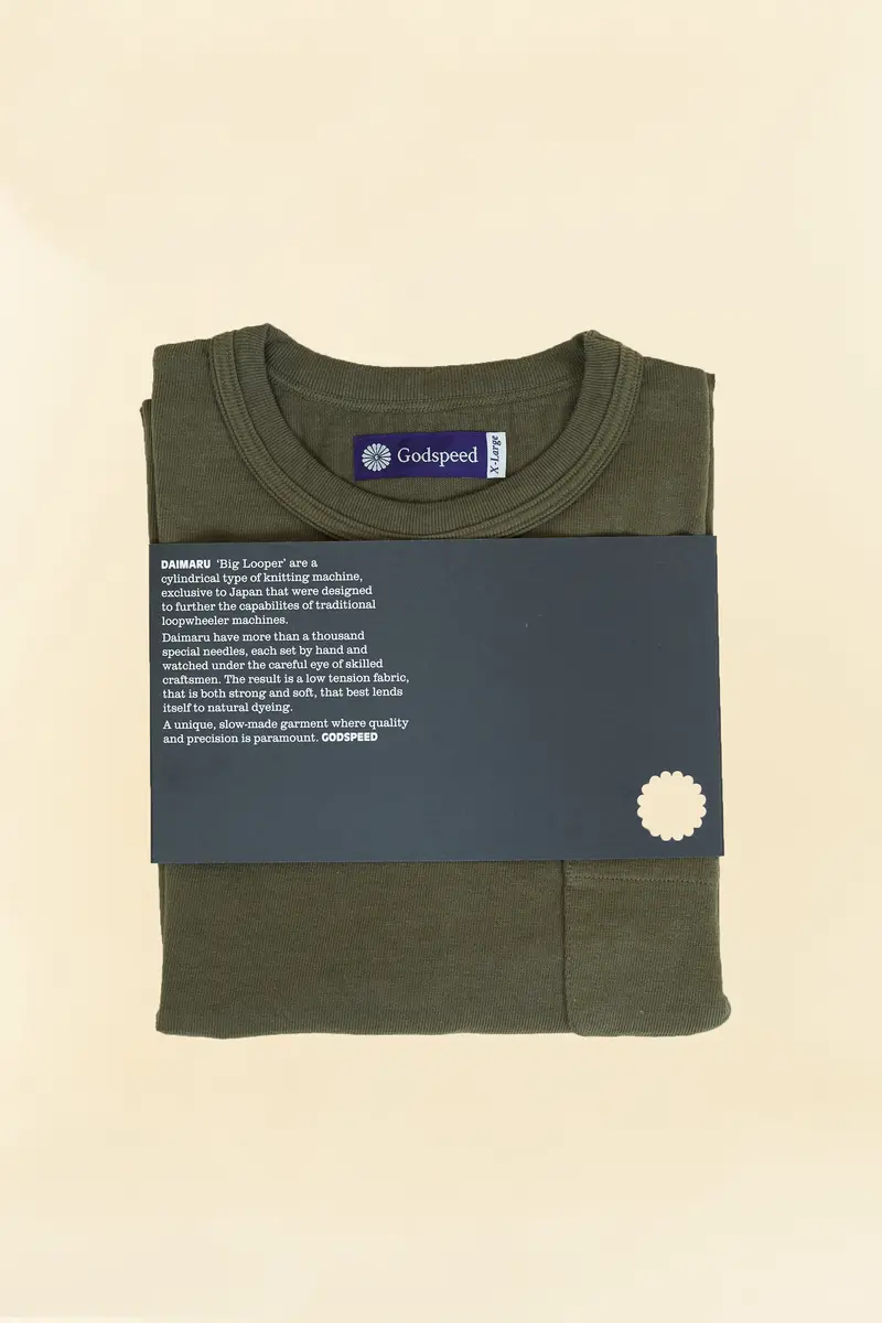 Godspeed Heavyweight Loopwheel  10Oz Pocket T-Shirt - Olive 1