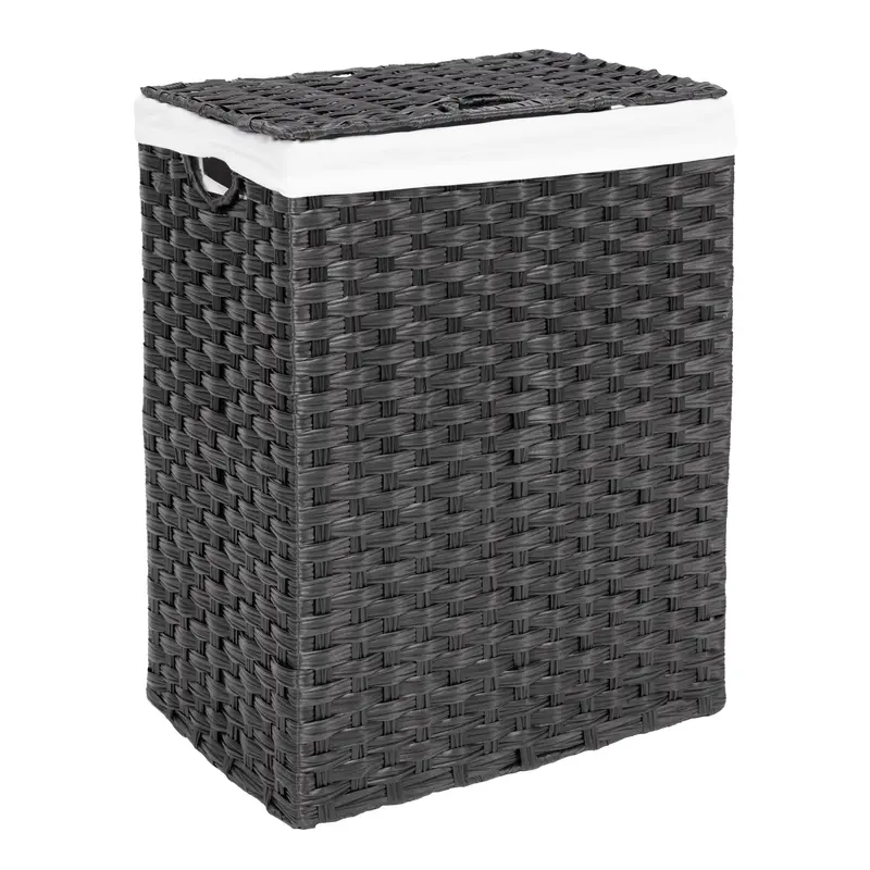 Handwoven Lidded Laundry Hamper, Black 1