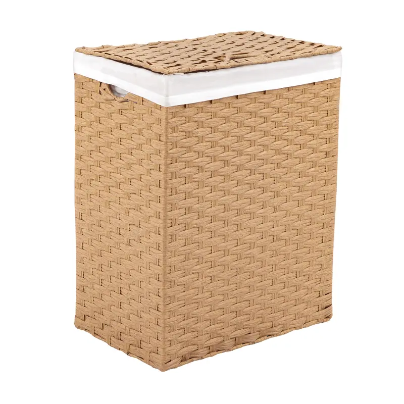 Handwoven Lidded Laundry Hamper, Tan 1
