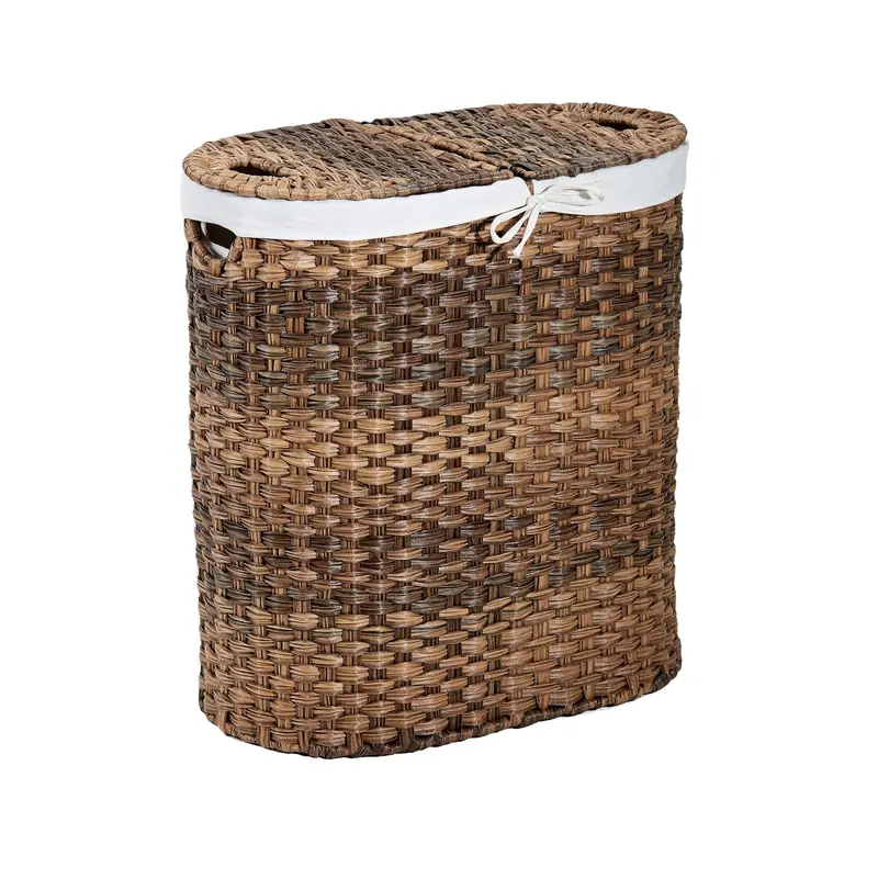 Handwoven Lidded Oval Double Laundry Hamper 1