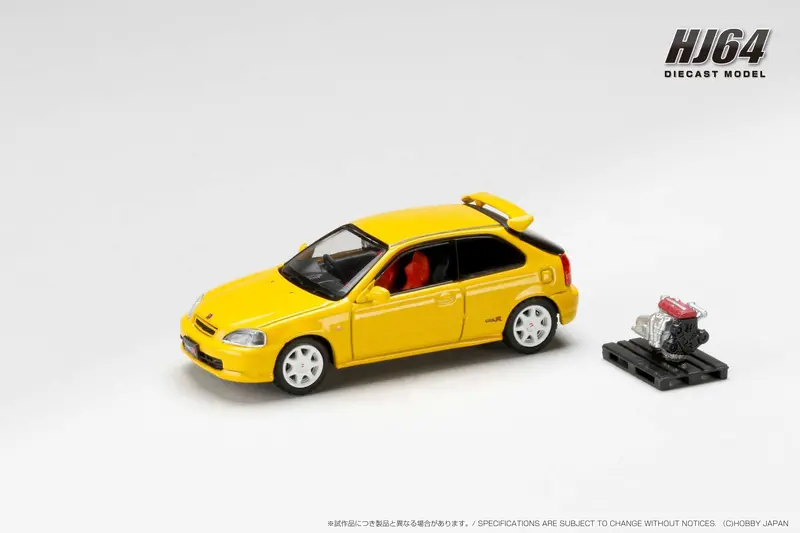 Hobby Japan 1:64 Honda Civic Type-R (Ek9) Early Version In Sunlight Yellow With Engine Display 1
