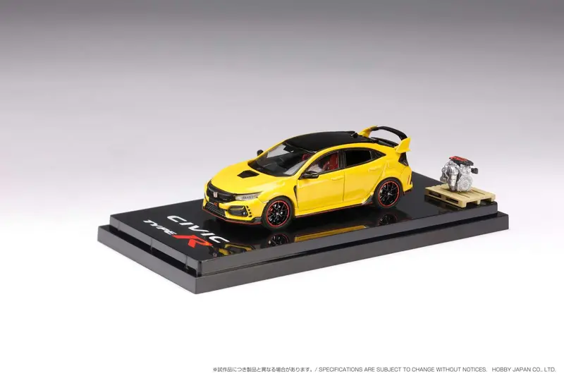 Hobby Japan 1:64 Honda Civic Type-R Limited Edition (Fk8) 2020 With Engine Display Model In Sunlight Yellow Ii 1