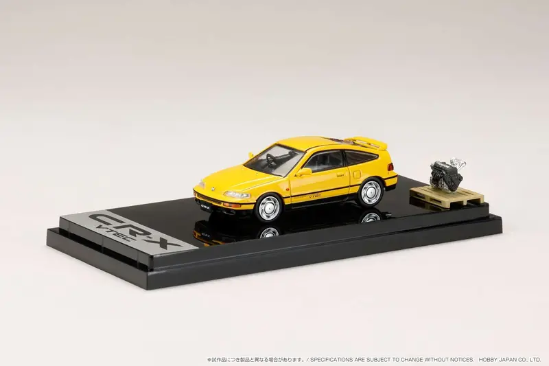 Hobby Japan 1:64 Honda Cr-X Sir (Ef8) 1989 With Engine Display Model In Yellow 1