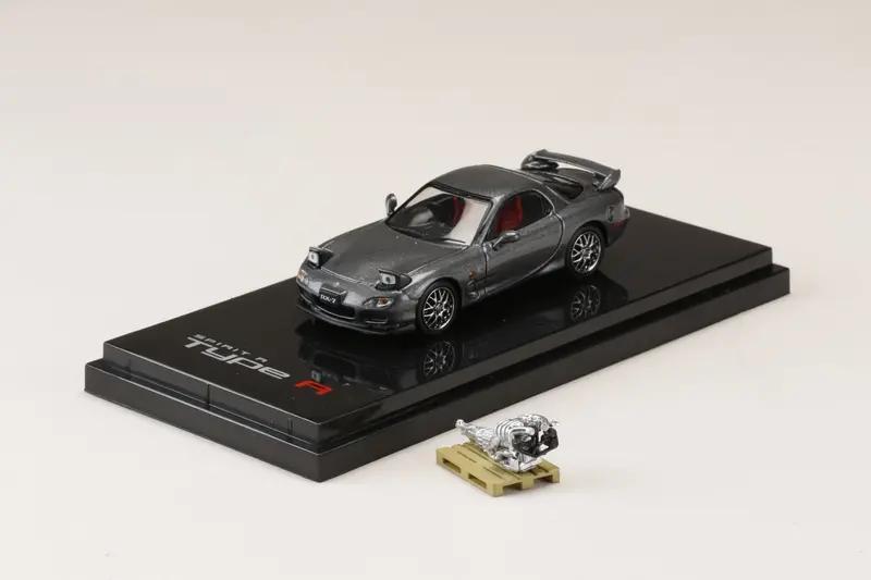 Hobby Japan 1:64 Mazda Rx-7 (Fd3s) Spirit-R Type In Titanium Gray Metallic With Engine Display Model 1