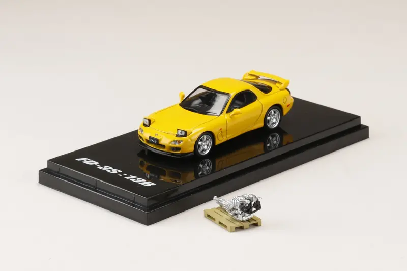 Hobby Japan 1:64 Mazda Rx-7 (Fd3s) Type Rs In Sunburst Yellow With Engine Display Model 1