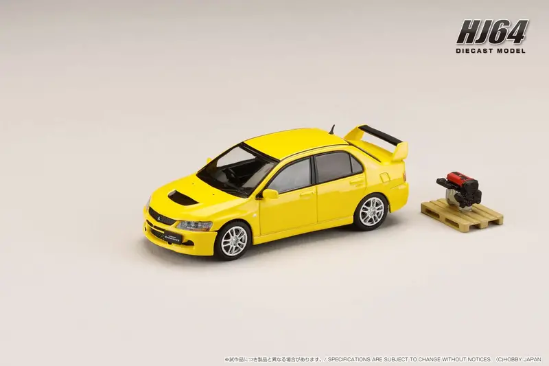 Hobby Japan 1:64 Mitsubishi Lancer Evo 9 Gsr With Engine Display Model In Solid Yellow 1