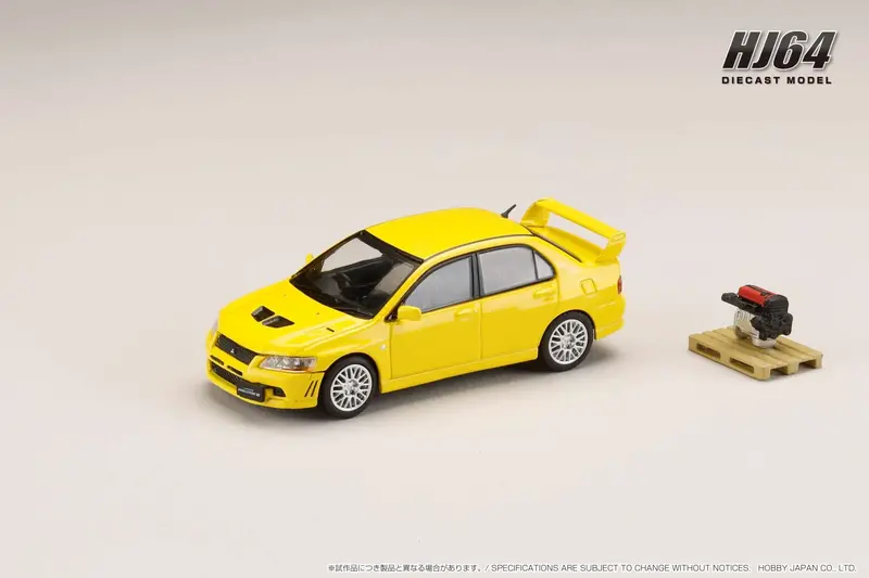 Hobby Japan 1:64 Mitsubishi Lancer Gsr Evo 7 In Dandelion Yellow With Engine Display 1
