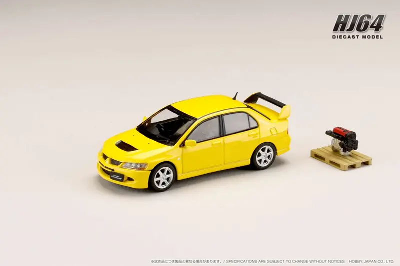 Hobby Japan 1:64 Mitsubishi Lancer Gsr Evo 8 In Solid Yellow With Engine Display 1