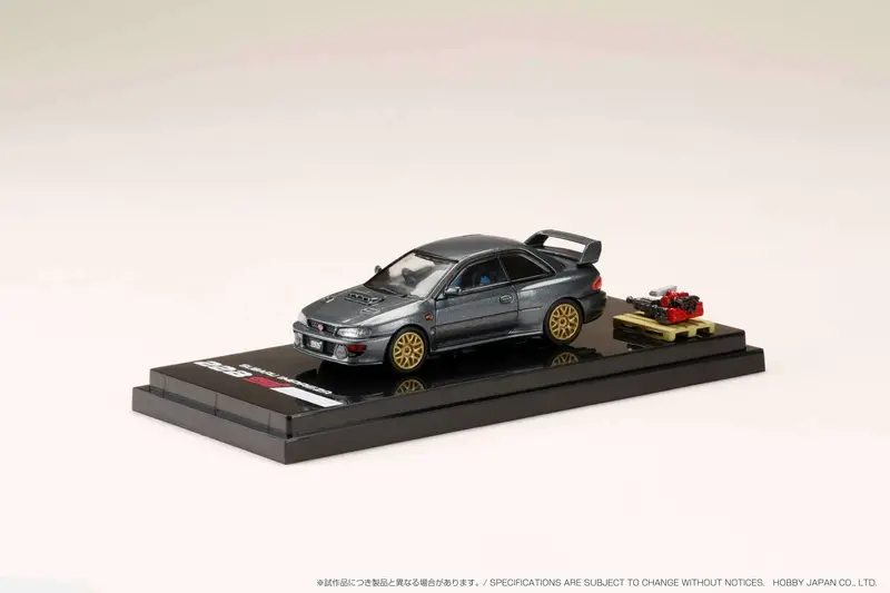 Hobby Japan 1:64 Subaru Impreza 22B Sti Version (Gc8改) With Ej Engine Display In Cool Gray Metallic 1