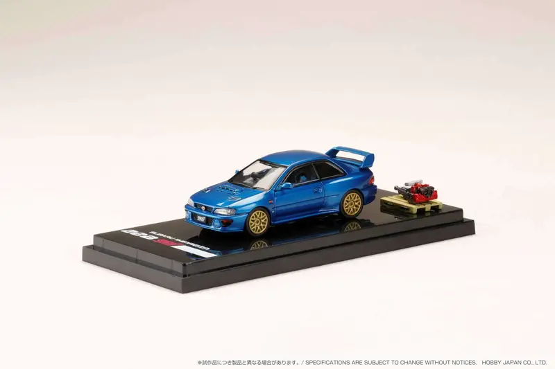 Hobby Japan 1:64 Subaru Impreza 22B Sti Version (Gc8改) With Ej Engine Display In Sonic Blue Mica 1