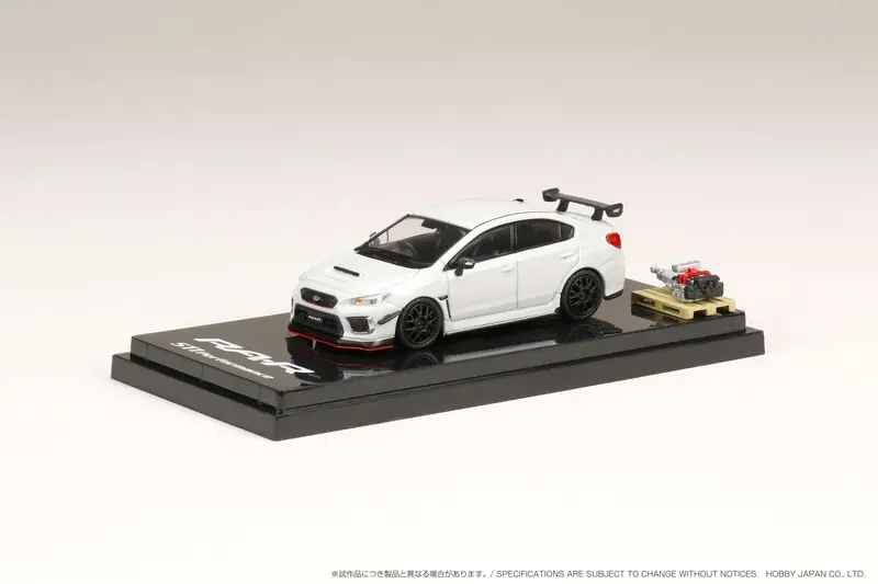 Hobby Japan 1:64 Subaru Wrx Sti Ra-R Full-Option / With Engine Display Model In Crystal White Pearl 1
