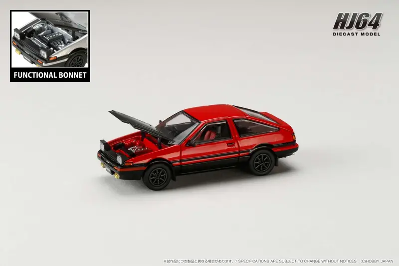 Hobby Japan 1:64 Toyota Sprinter Trueno Gt Apex (Ae86) In Red / Black With Carbon Bonnet 1