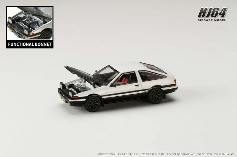 Hobby Japan 1:64 Toyota Sprinter Trueno Gt Apex (Ae86) In White / Black With Carbon Bonnet 1