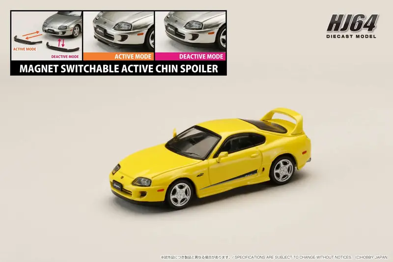 Hobby Japan 1:64 Toyota Supra Rz (Jza80) Custom Version With Active Spoiler In Super Bright Yellow 1