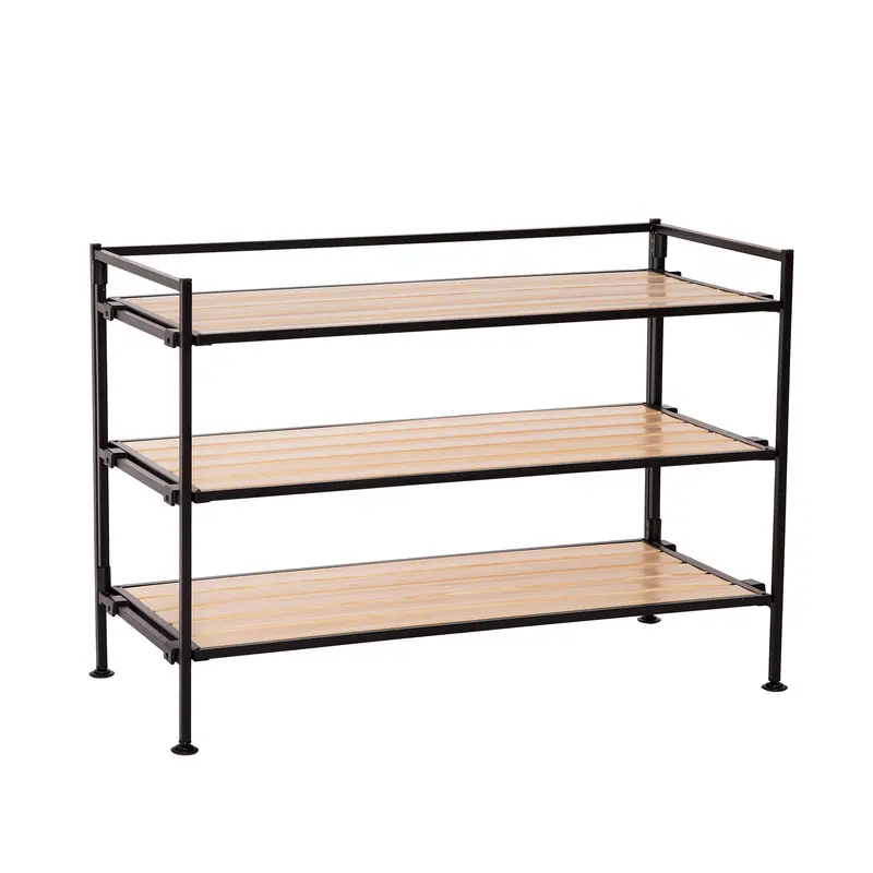 Home 3-Tier Resin Slatted Shoe Rack, White Oak 1