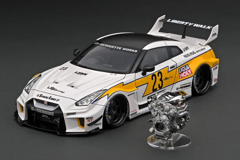 Ignition Model 1:18 Nissan 35Gt-Rr Lb-Silhouette Works Gt In White / Yellow With Engine 1