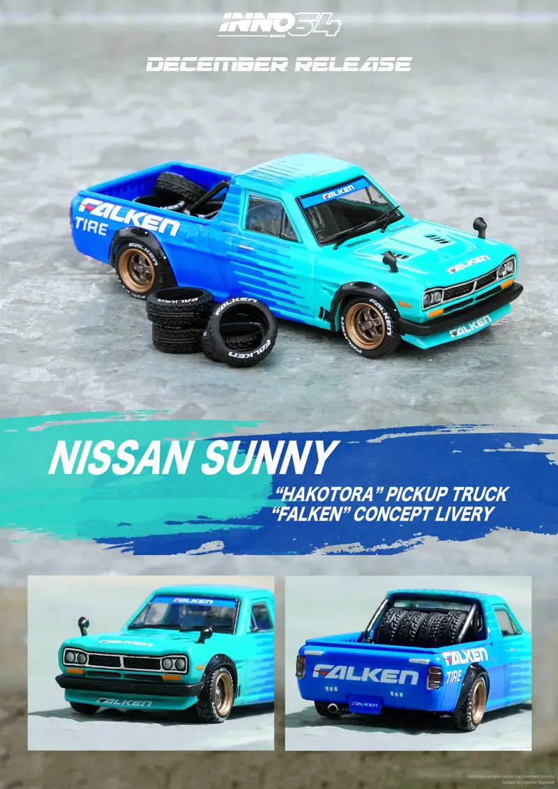 Inno Models 1:64 Nissan Sunny Hakotora Pickup Falken Edition 1