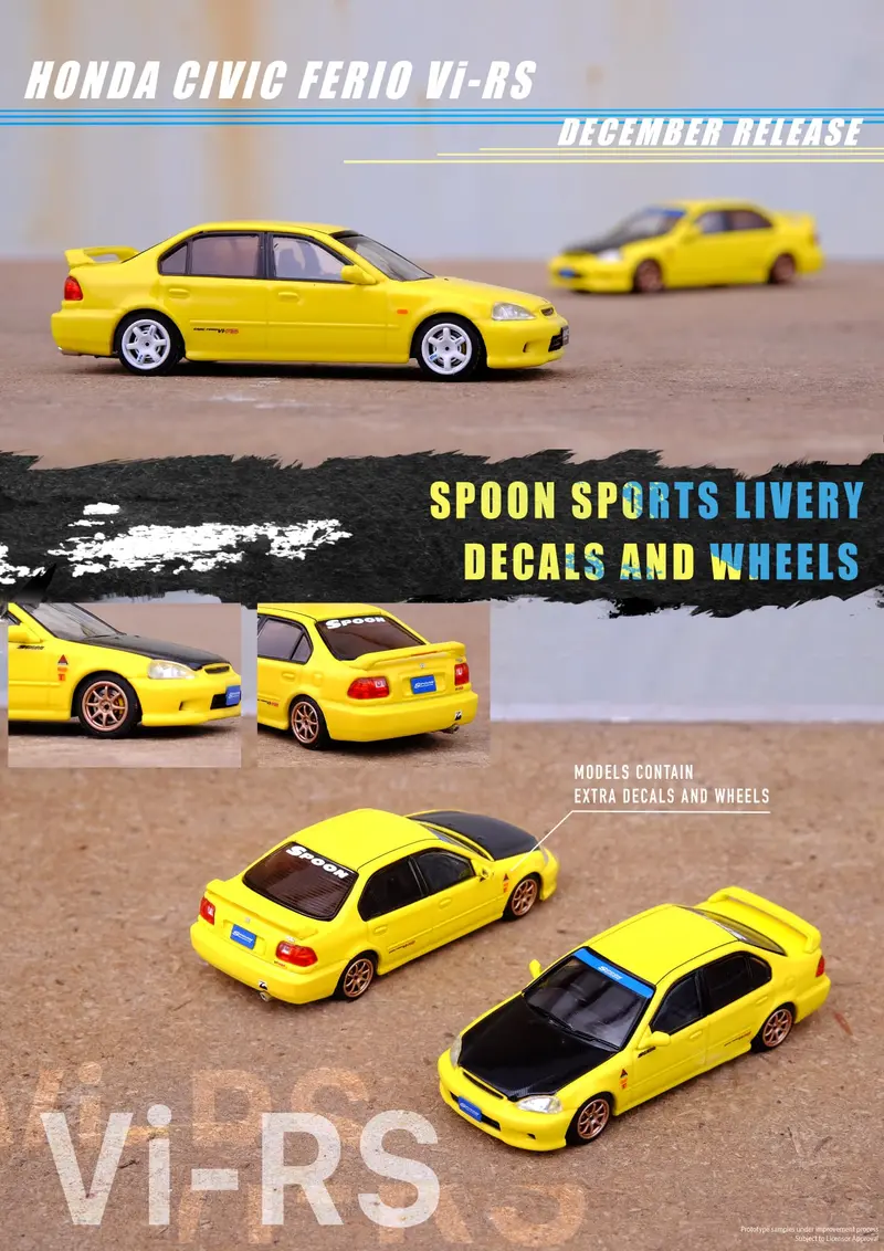 Inno64 1:64 Honda Civic Ferio Vi-Rs In Yellow With Spoon Sports Decals 1
