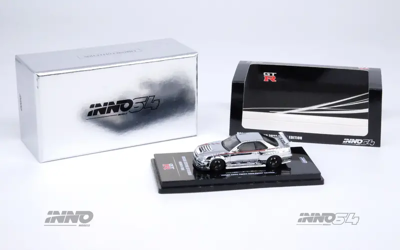Inno64 1:64 Nissan Skyline Gt-R (R34) R-Tune Hobby Expo China 2023 In Silver Chrome 1