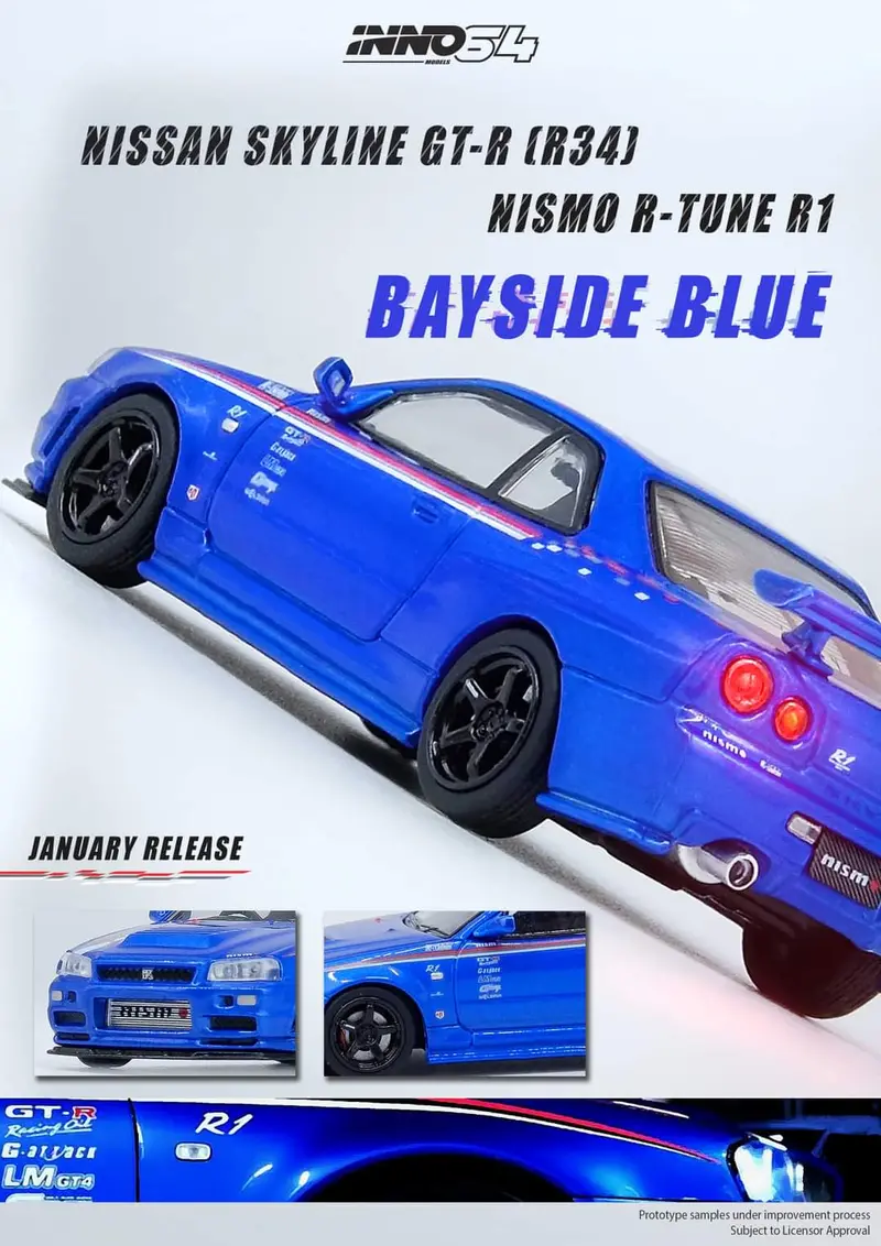 Inno64 1:64 Nissan Skyline Gt-R R34 R-Tune R1 In Bayside Blue 1