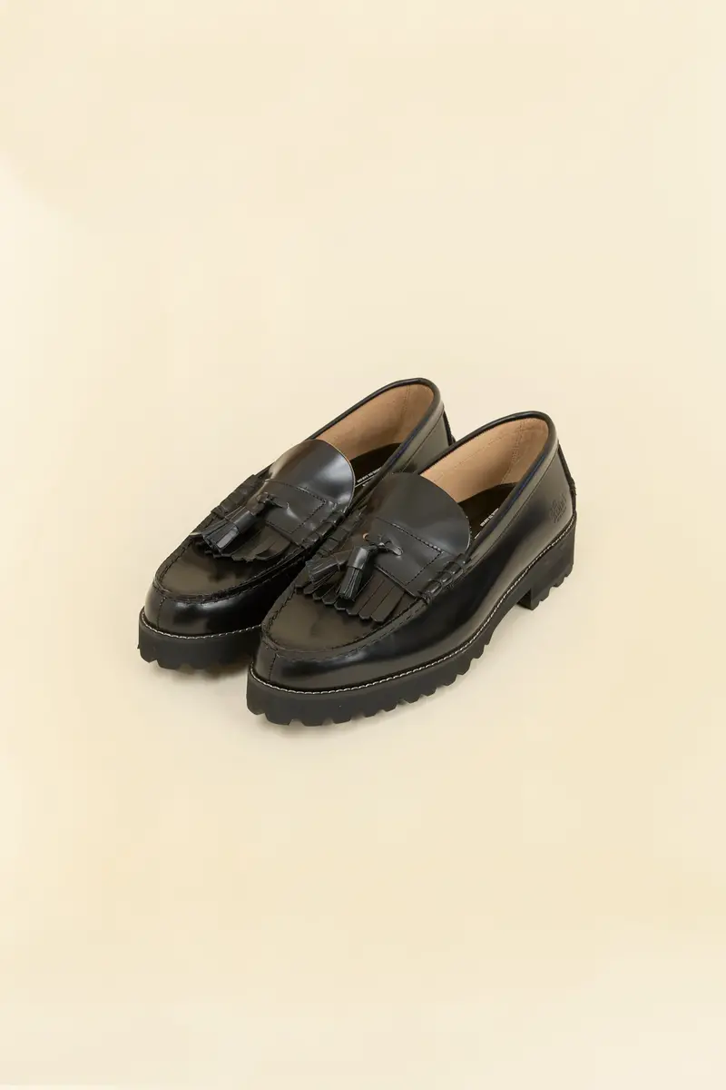 Kenford Shoes Tank Sole Quilt Tassel Loafer - Black 1