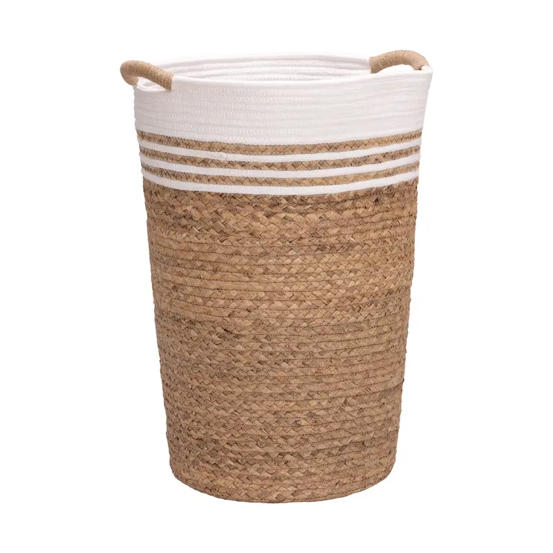 Natural Water Hyacinth And Rope Round Hamper With Liner 1