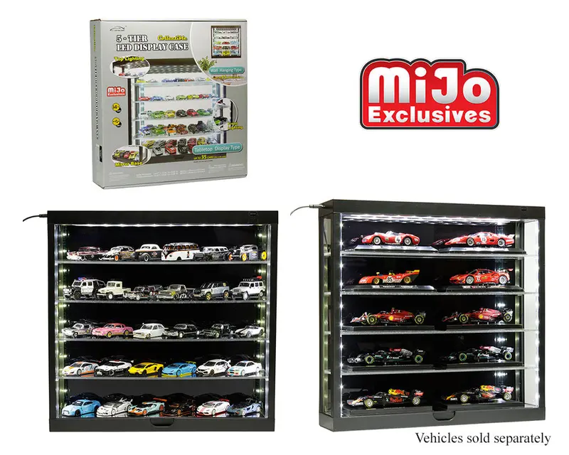 Showcase 5-Tier Led Wall Mountable Display Case – Black Case With Black Rear Panel 1