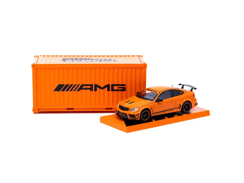 Tarmac Works 1:64 Mercedes-Benz C63 Amg Coupé Black Series Orange With Container 1
