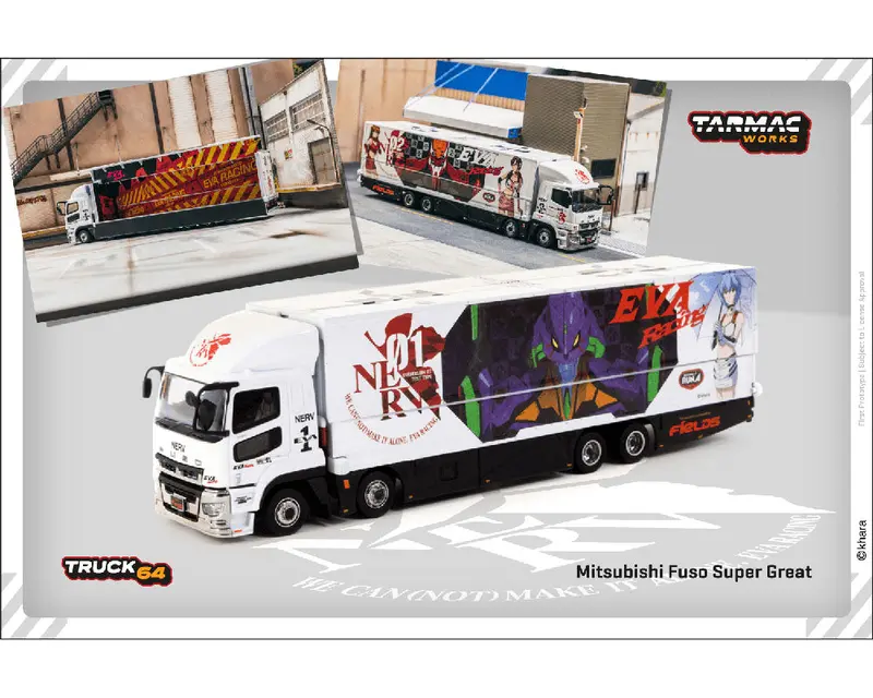 Tarmac Works 1:64 Mitsubishi Fuso Super Great Eva Racing Transporter 1