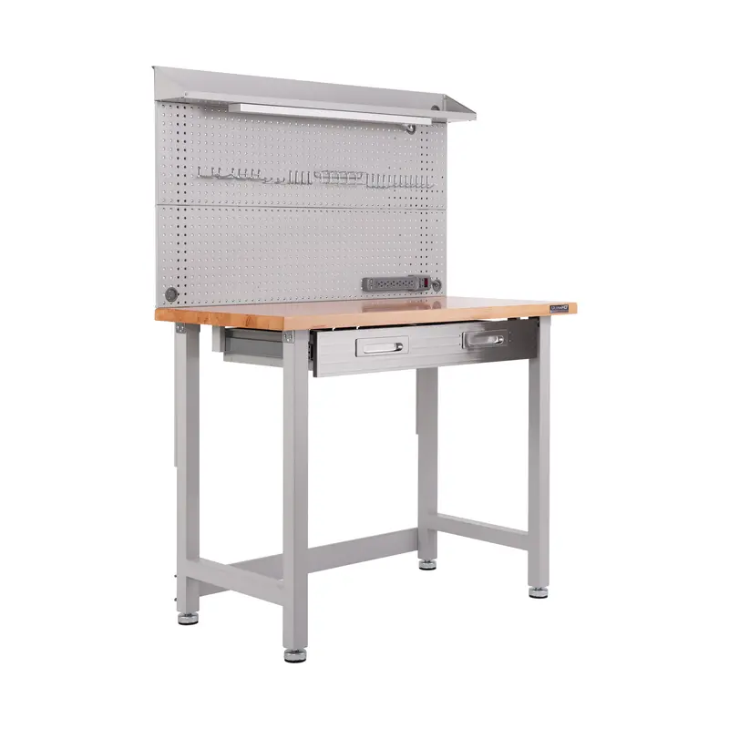 Ultrahd® Lighted Workcenter W/ Wood Top And Pegboard 1