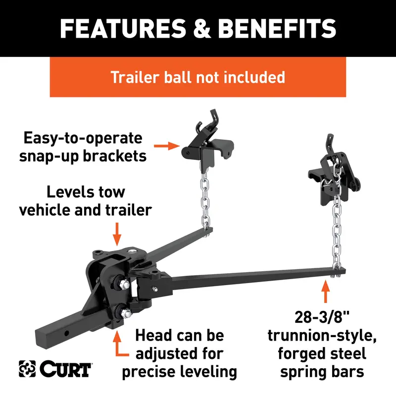 Curt Short Trunnion Weight Distribution Hitch – 15,000-Lb Capacity, 2-Inch Receiver Shank 1