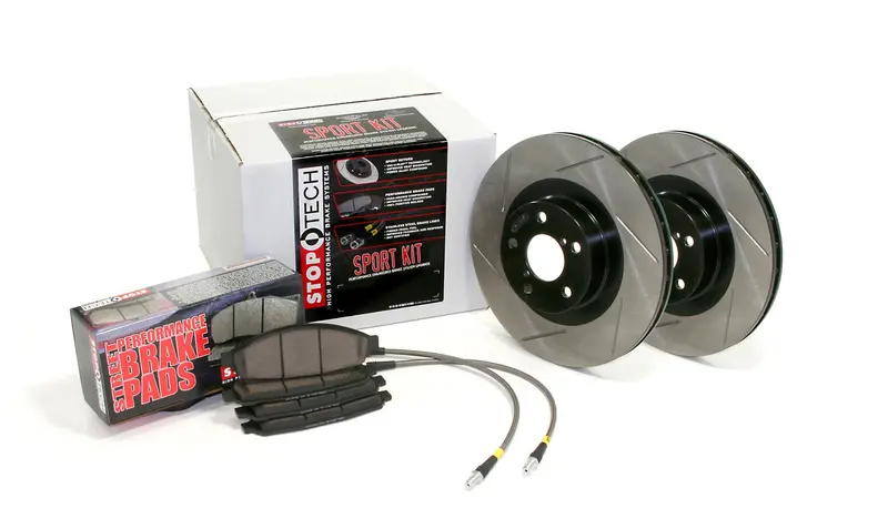 Stoptech Sport Axle Pack – Slotted Brake Rotors & Stainless Steel Brake Lines (4-Wheel Kit) 1