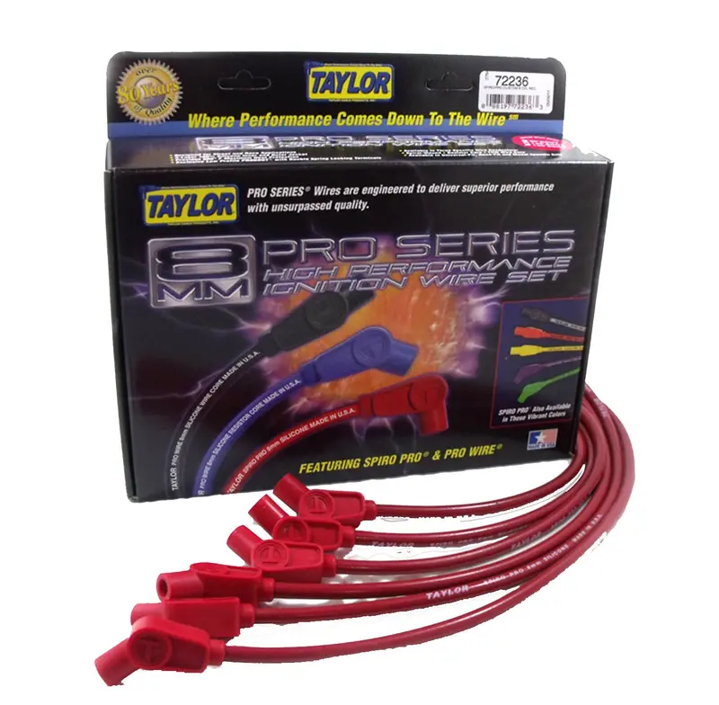 Taylor Cable 74238 8Mm Spiro-Pro Ignition Wire Set; Red; Stock; 9.5 In.; Oe Spark Plug Boot; 1